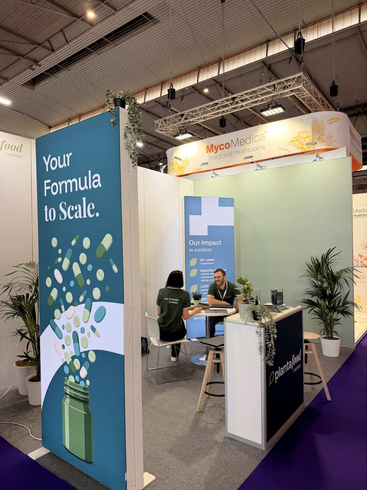 The new Plantafood Medical booth with the claim 'Your Formula to Scale' at Vitafoods Europe 2026.